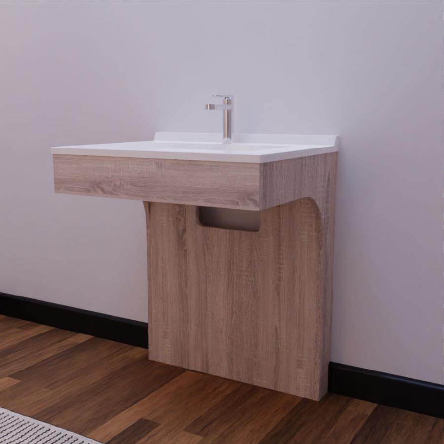Meuble salle de bain HORIZON coloris bois et plan vasque noir mat 80 cm