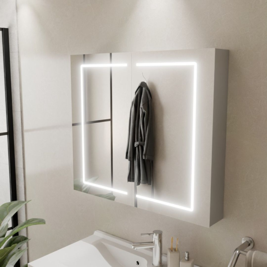 Armoire de salle de bain avec miroir BOXLED - 80 cm