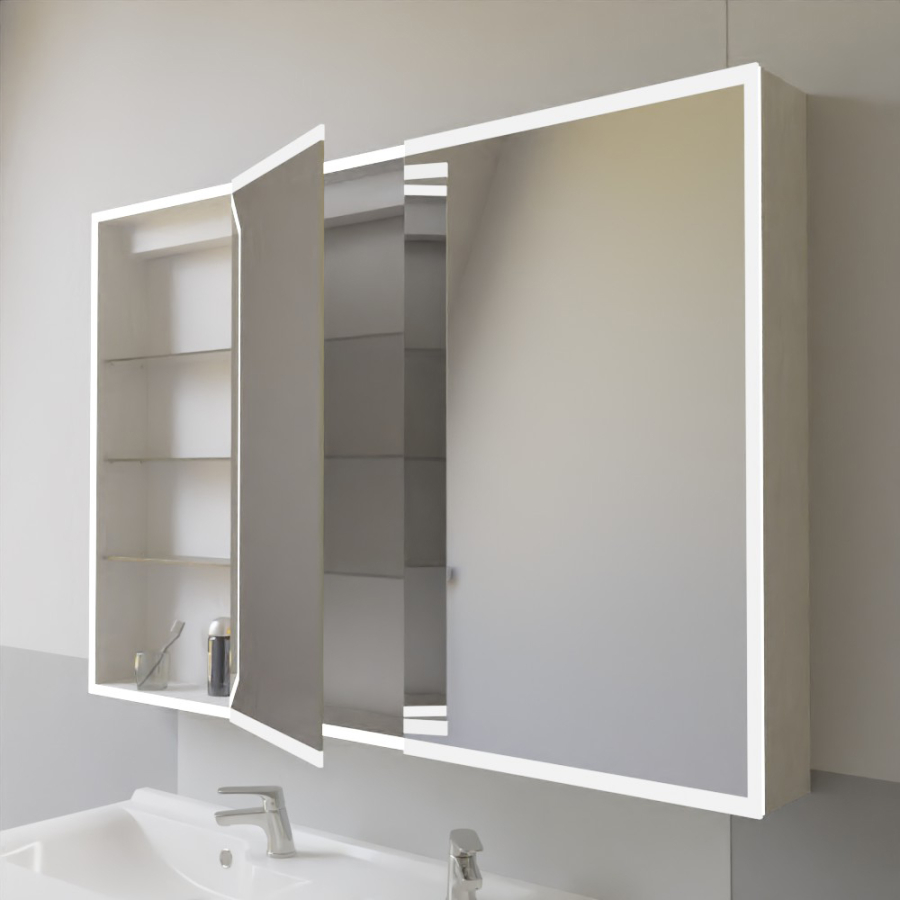 Miroir de salle de bain avec tablette et éclairage LED 80 cm x 80