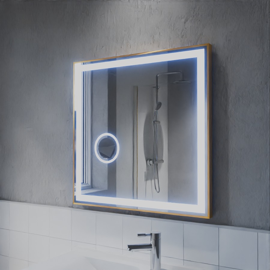 Miroir doré avec éclairage LED variable intégré 70 cm x 70 cm CARA