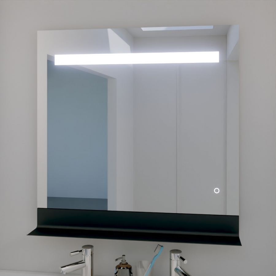 Miroir de salle de bain avec tablette et éclairage LED 80 cm x 80