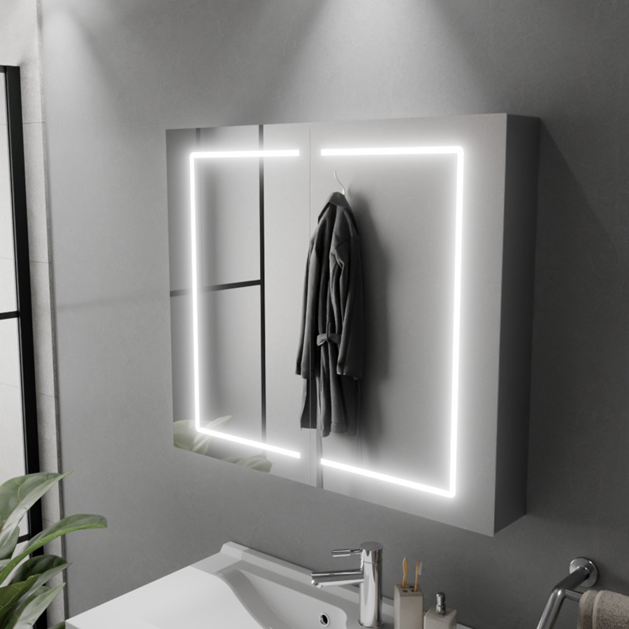 Armoire de salle de bain avec miroir BOXLED - 80 cm