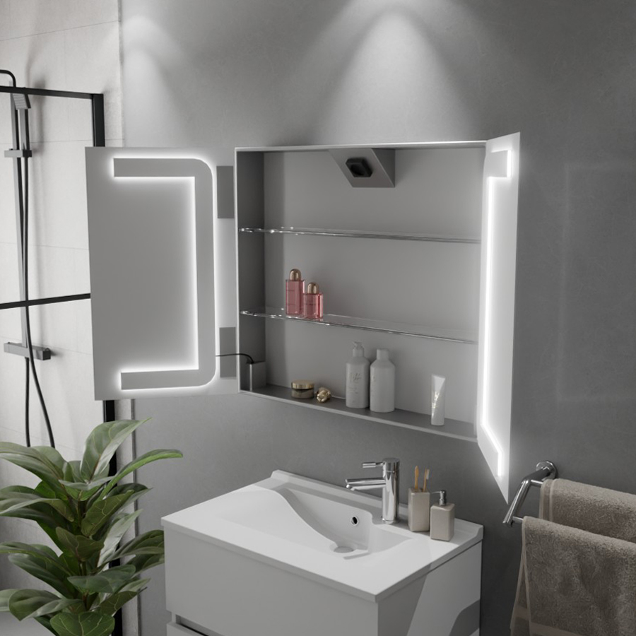 Armoire de salle de bain avec miroir BOXLED - 80 cm