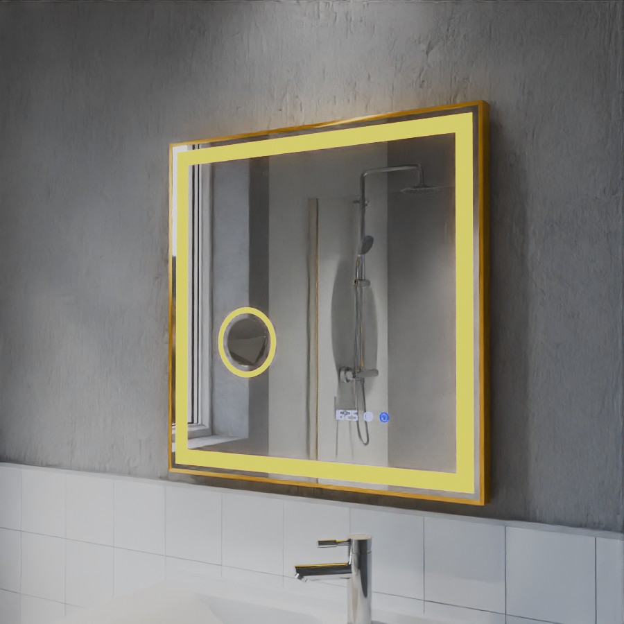 Miroir doré avec éclairage LED variable intégré 70 cm x 70 cm CARA