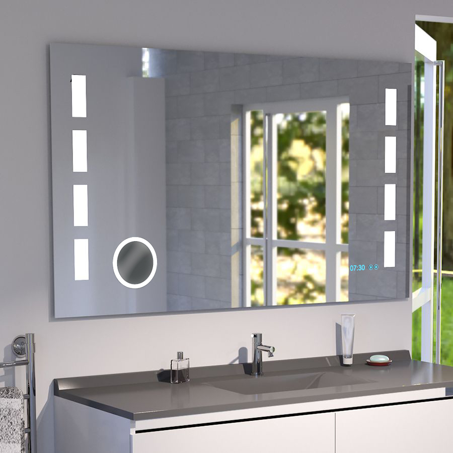 Zeit Dama miroir salle de bain avec LED lumière et colonne 1 porte blanc  brillant.