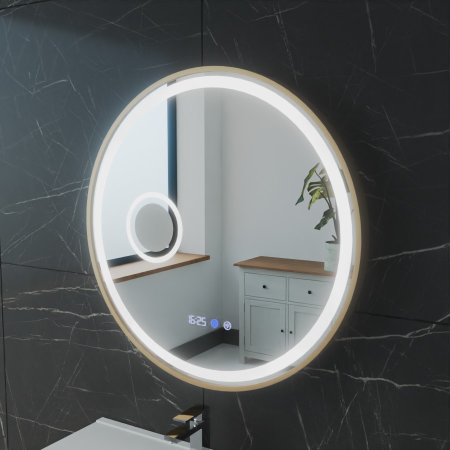 Miroir rond doré avec éclairage LED variable intégré 60 cm ORANA