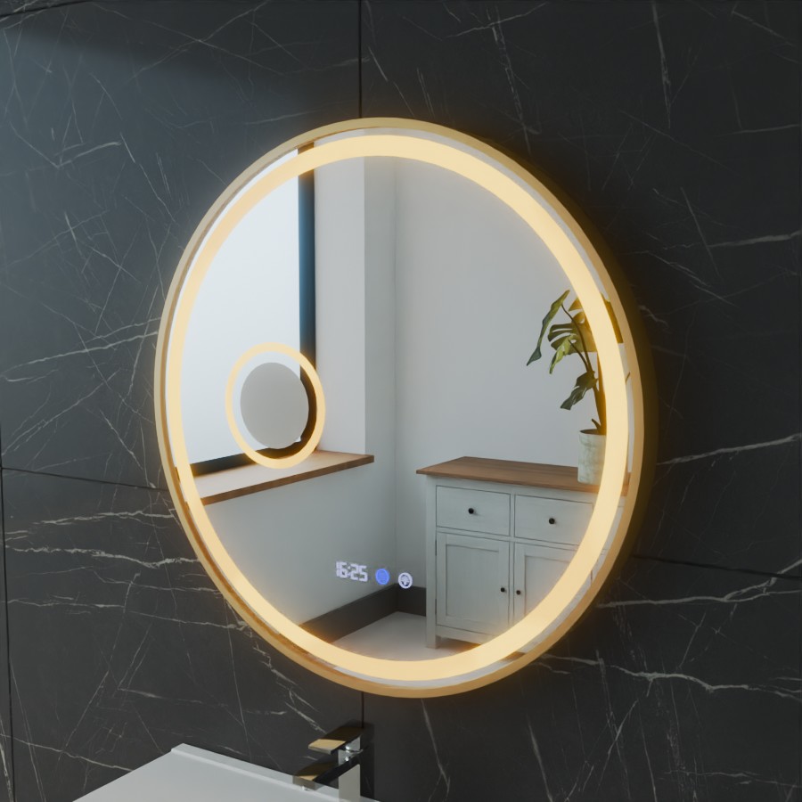 Miroir rond doré avec éclairage LED variable intégré 60 cm ORANA