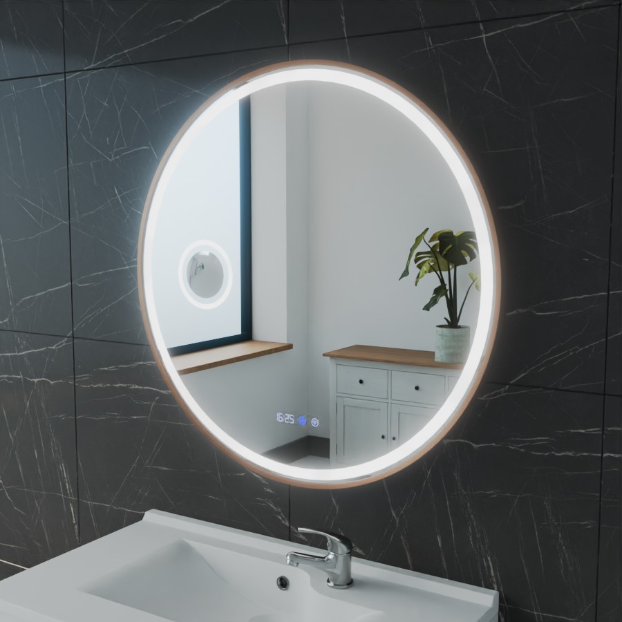 Miroir rond doré avec éclairage LED variable intégré 80 cm ORANA