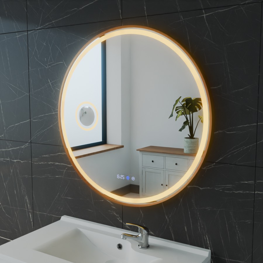 Miroir rond doré avec éclairage LED variable intégré 80 cm ORANA