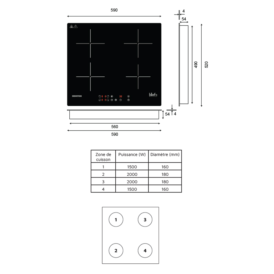 Plaque de cuisson induction 4 feux KLAF