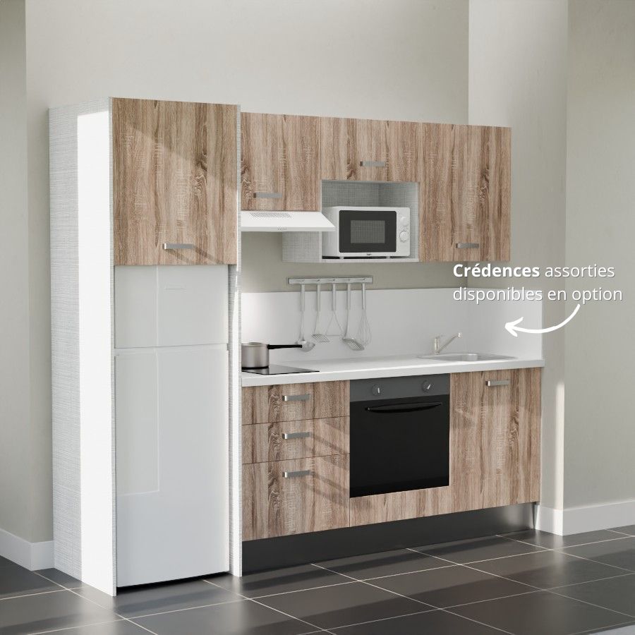 K37L-PT : Kitchenette 240 cm Chêne, plan de travail blanc, cuve inox