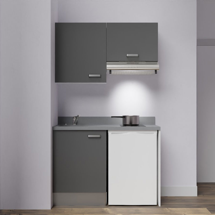 : Kitchenette 120 cm Gris, plan de travail monobloc évier à gauche Cromo