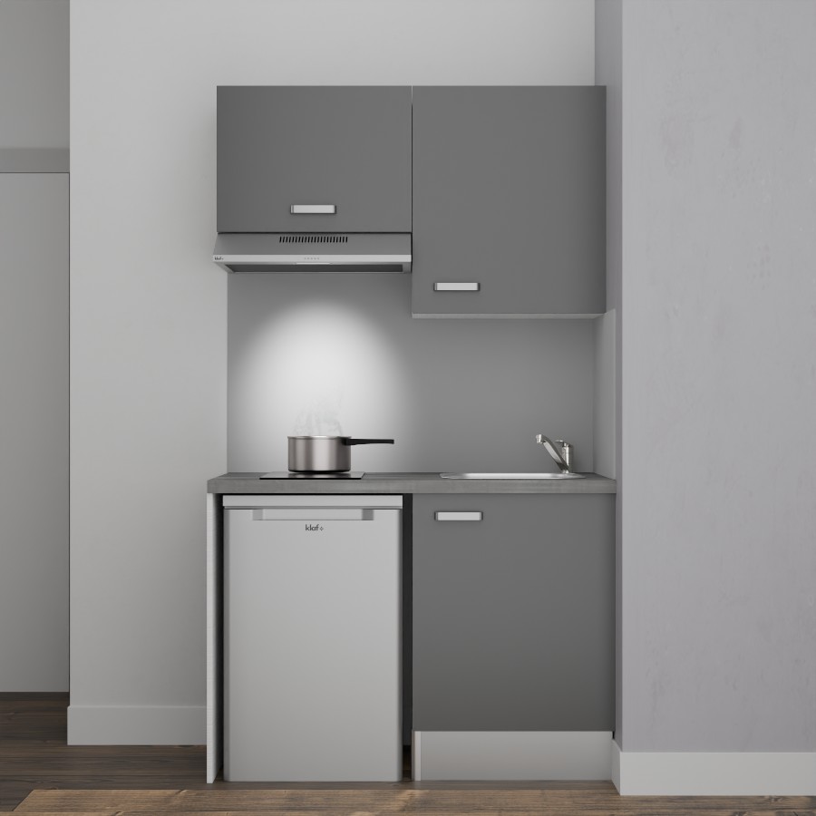 K01L-PT : Kitchenette 120 cm Gris, plan de travail gris, cuve inox