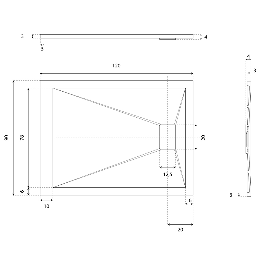 Receveur de douche 120 x 90 SAPHIR Gris ciment