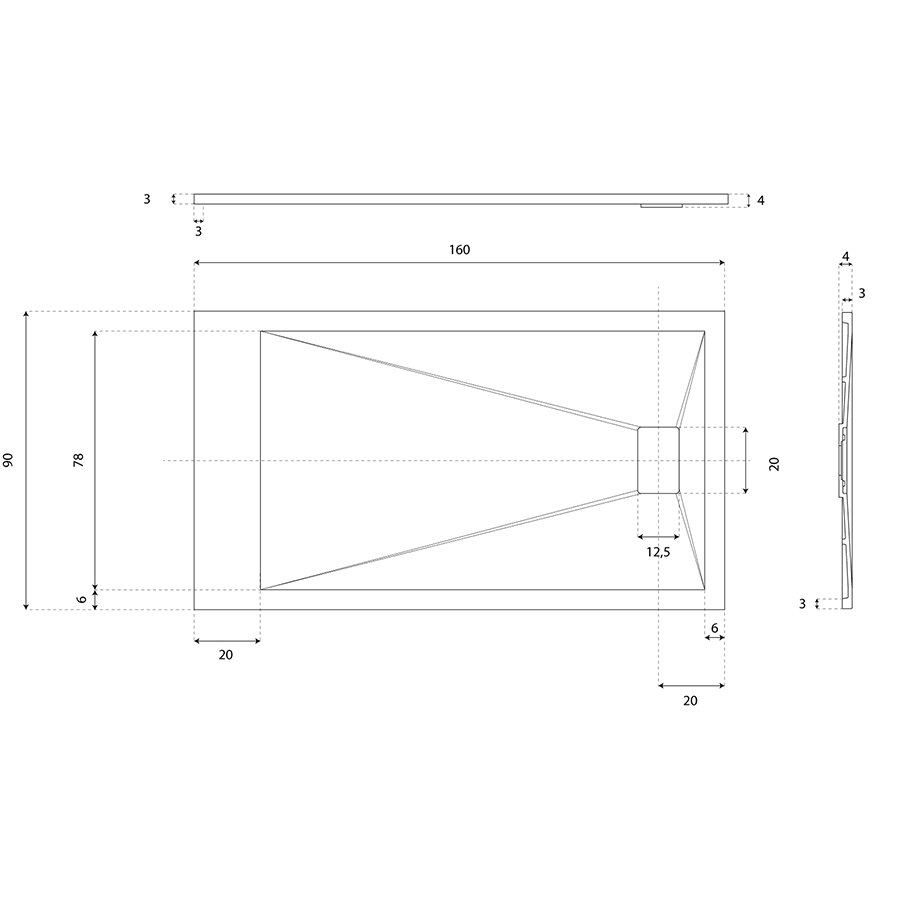 Receveur de douche 160 x 90 SAPHIR Gris anthracite