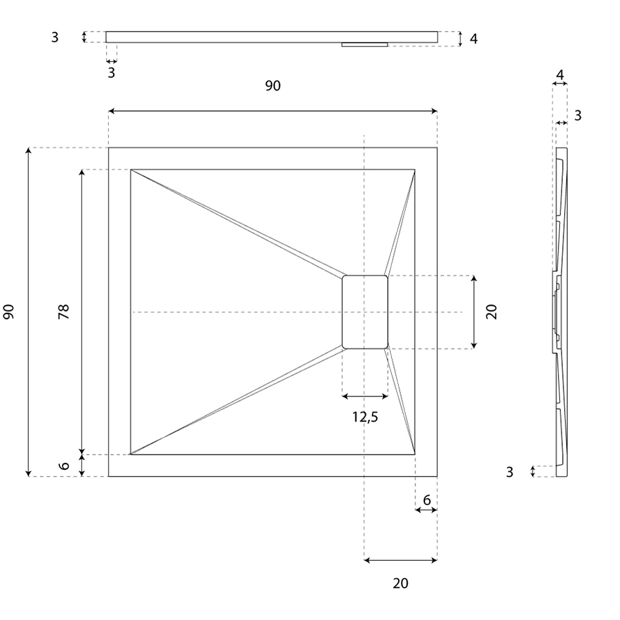 Receveur de douche 90 x 90 SAPHIR Gris ciment