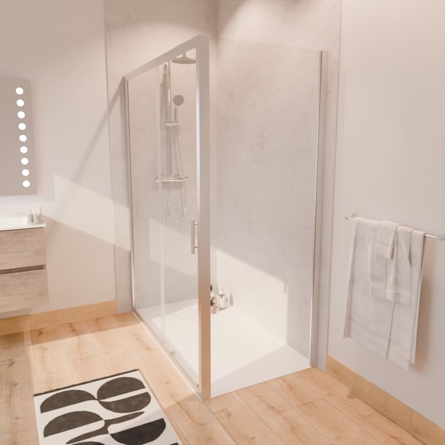 Paroi de douche d'angle avec porte coulissante NERINA 140 cm + retour fixe 80 cm