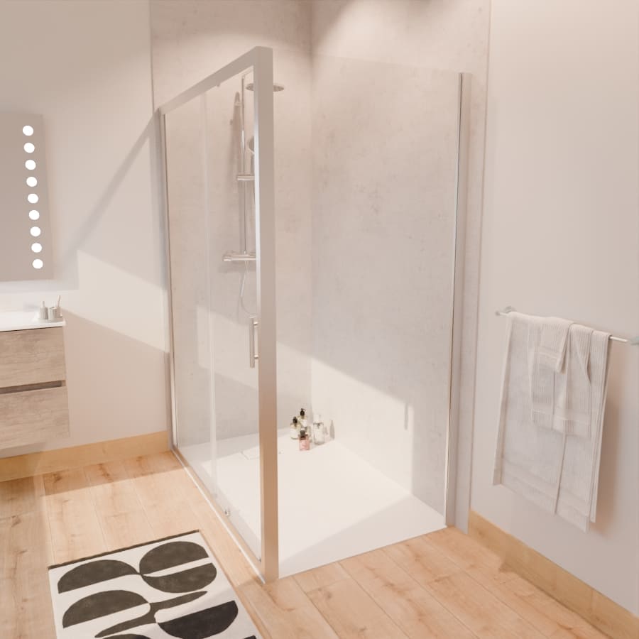 Paroi de douche d'angle avec porte coulissante NERINA 140 cm + retour fixe 90 cm