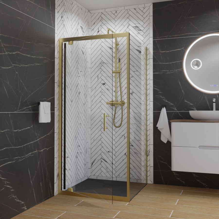 Paroi d'angle 90 x 90 cm GOLDY porte pivotante